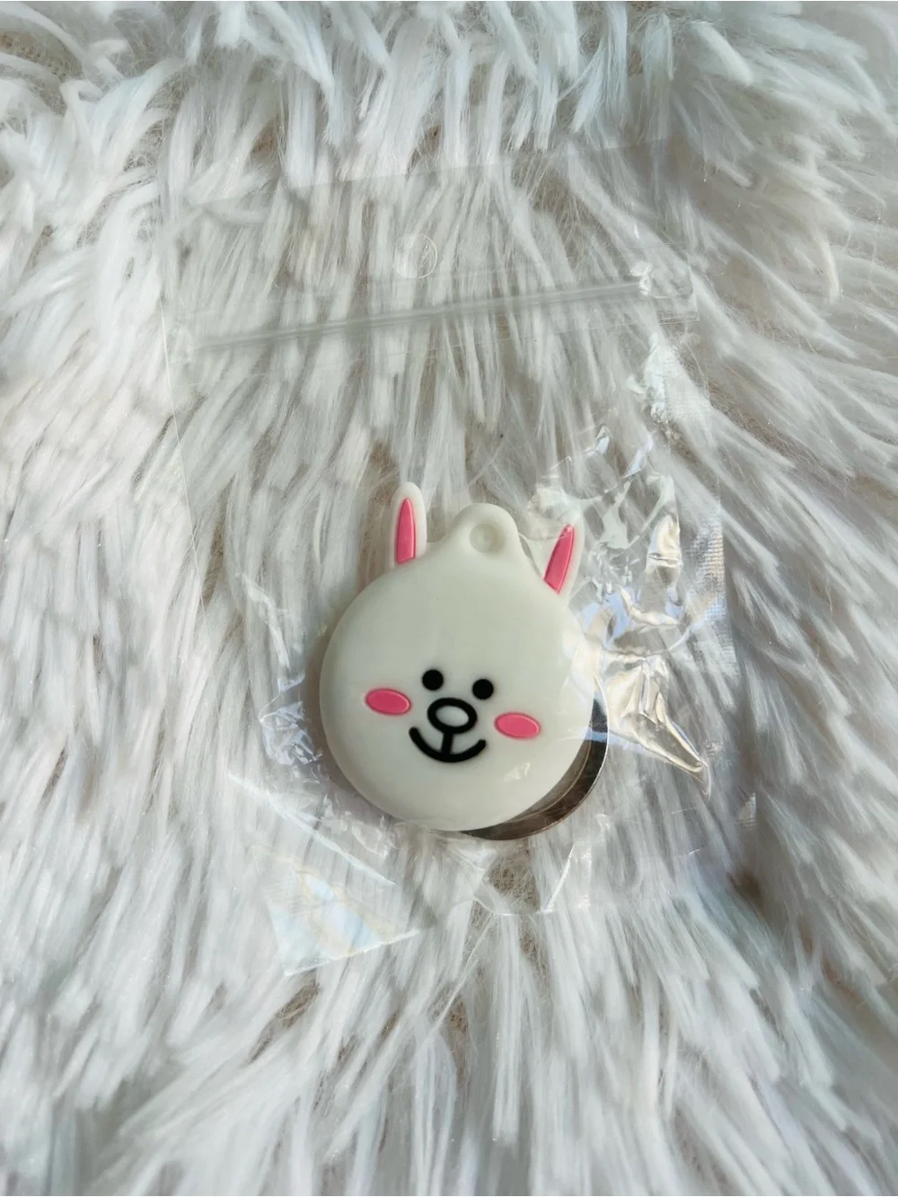 Apple AirTag White Bunny Silicone Keychain Holder with Pink Accents